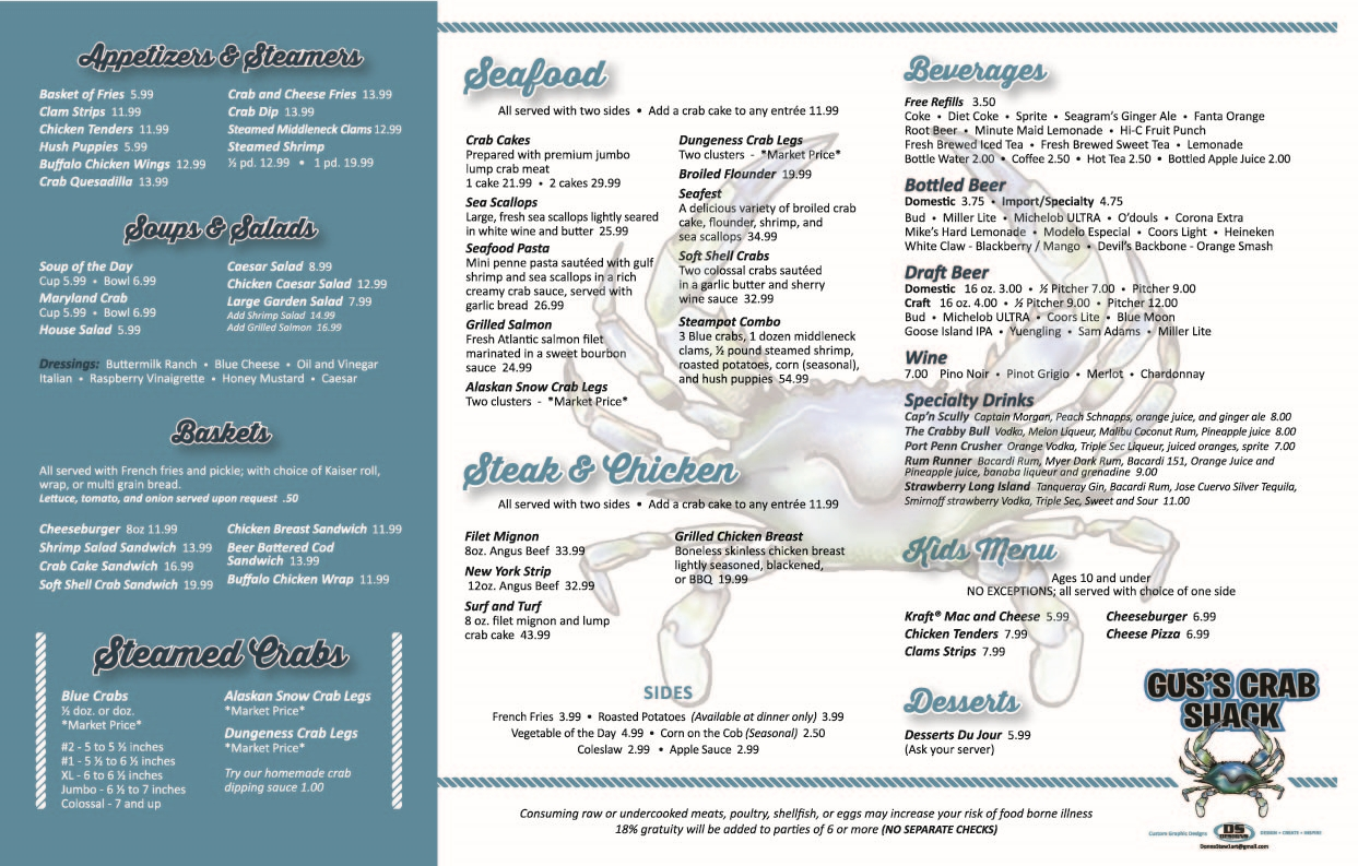 Menu Gus's Crab Shack