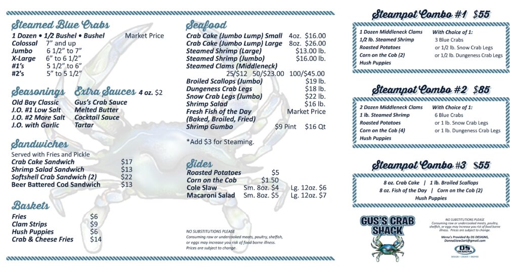 Menu Gus's Crab Shack