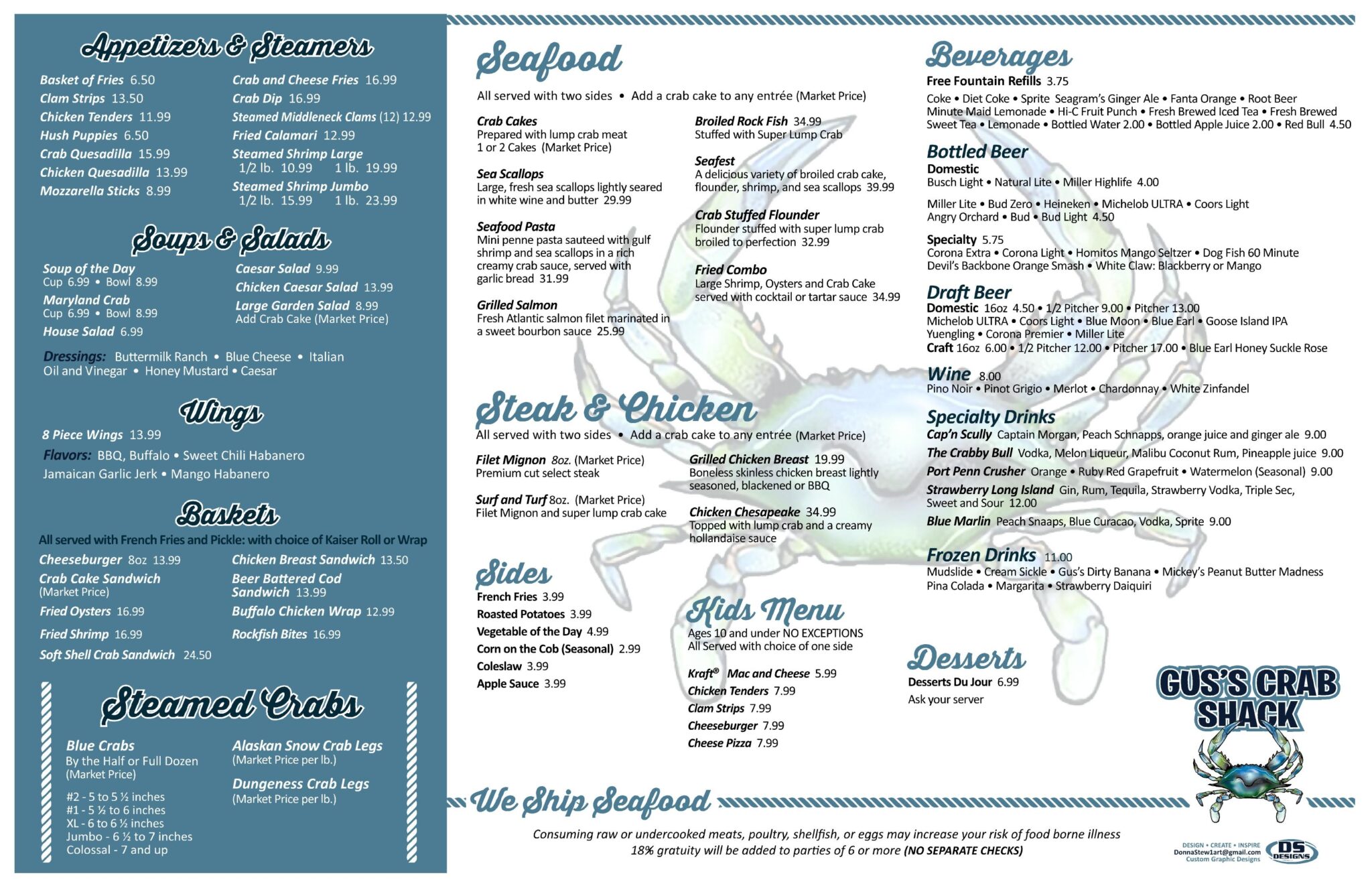 Menu Gus's Crab Shack